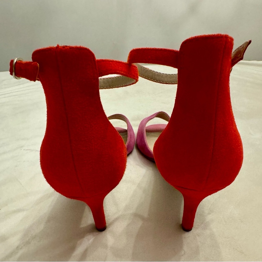 New! Seychelles Hazel Fuchsia and Red Suede Leather Ankle Strap Heels, sz 8 - Picture 10 of 14